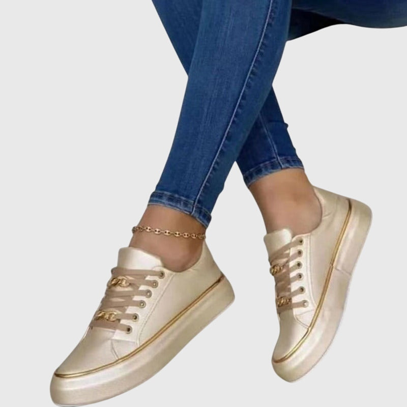 Lace-Up Platform Sneakers for Women - Gold