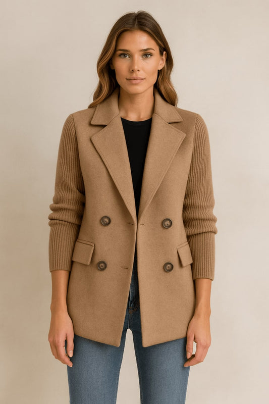 Knit-Sleeve Blazer - Beige