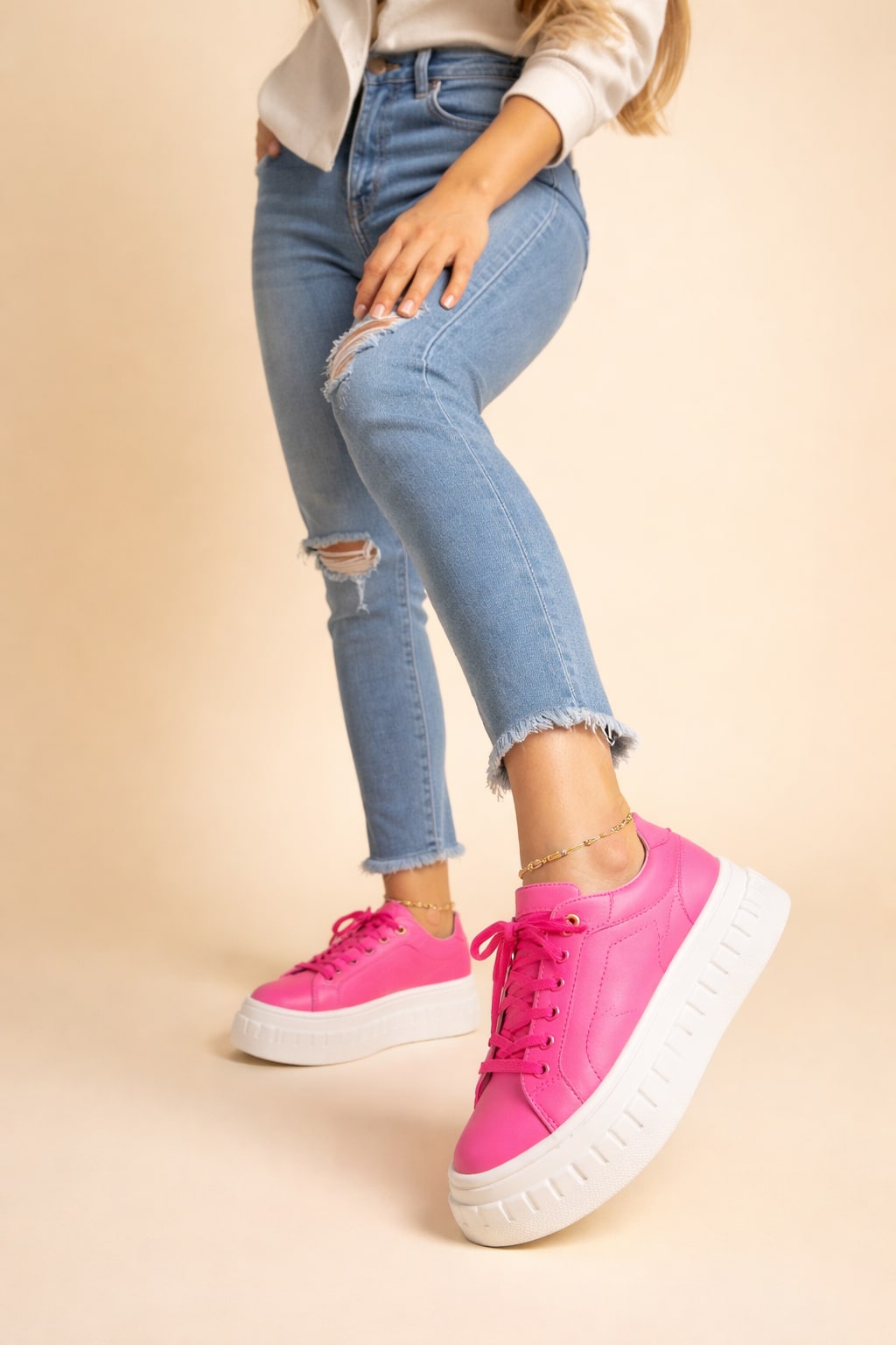 Lace Up Low Top for Women - Pink