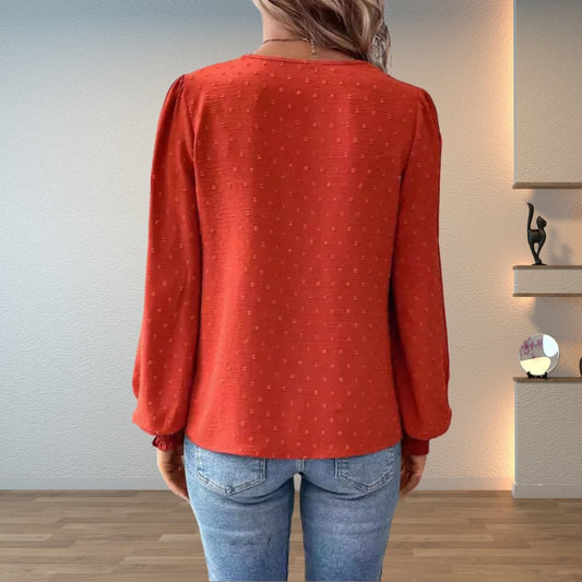 Lace V-Neck Long Sleeve Blouse for Women