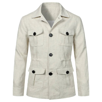 Linen Safari Jacket for Men - Creamy-White