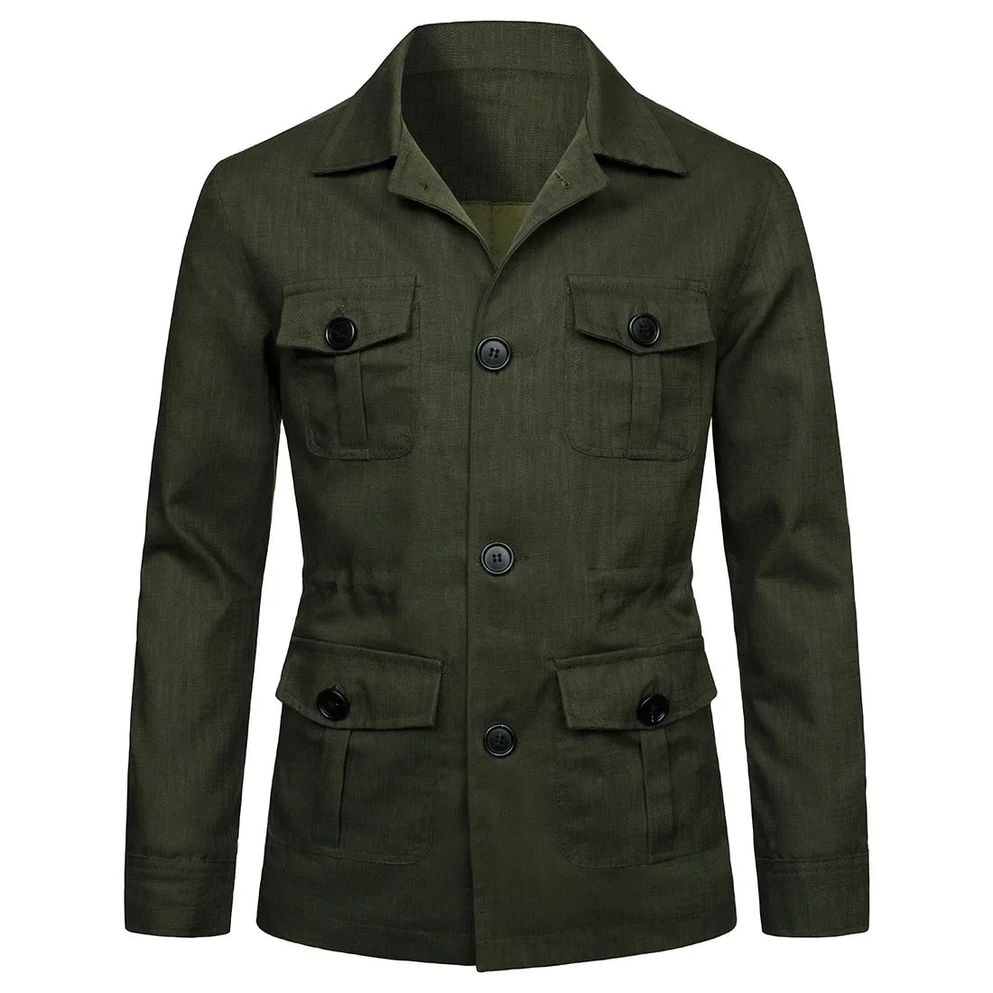 Linen Safari Jacket for Men - Military Green