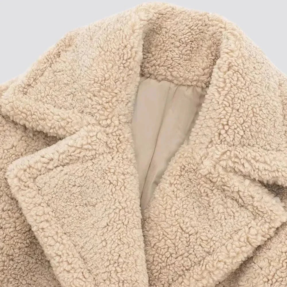 Long Double-Breasted Faux Fur Teddy Coat for Women