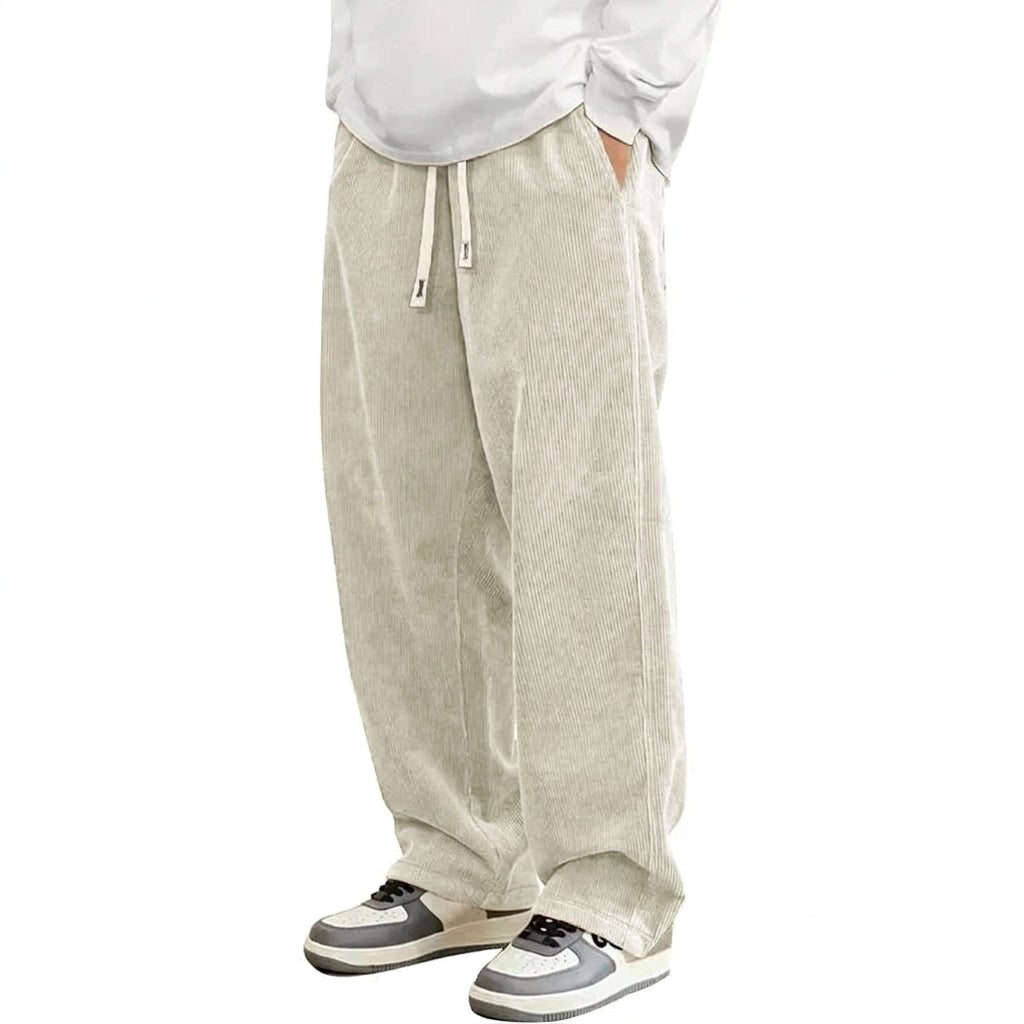 Loose Fit Corduroy Baggy Trousers for Men - Beige