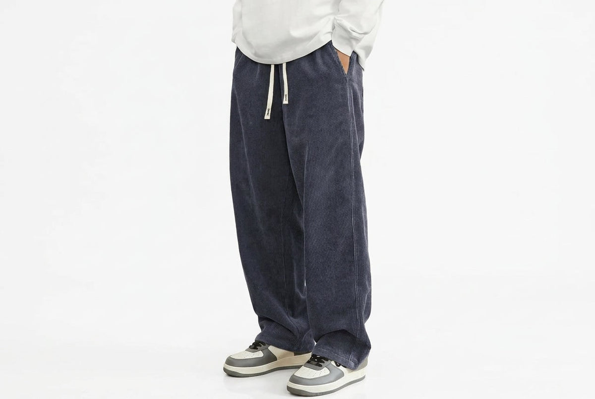 Loose Fit Corduroy Baggy Trousers for Men - Dark Gray