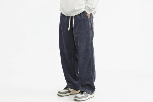 Loose Fit Corduroy Baggy Trousers for Men - Dark Gray