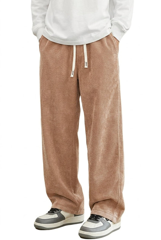 Loose Fit Corduroy Baggy Trousers for Men - Khaki