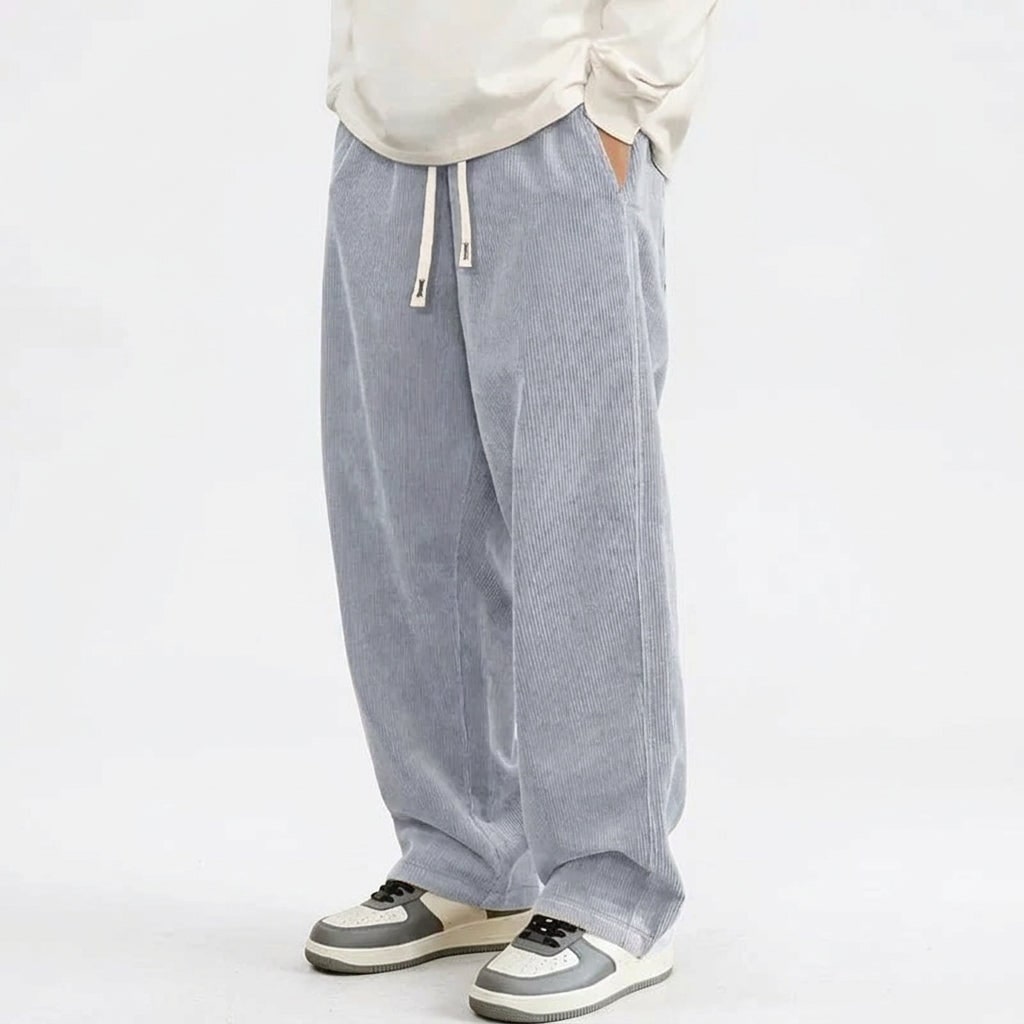 Loose Fit Corduroy Baggy Trousers for Men - Light Gray