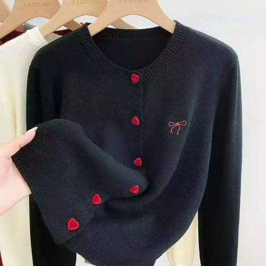 Lunvara Heart Knit Cardigan - Black