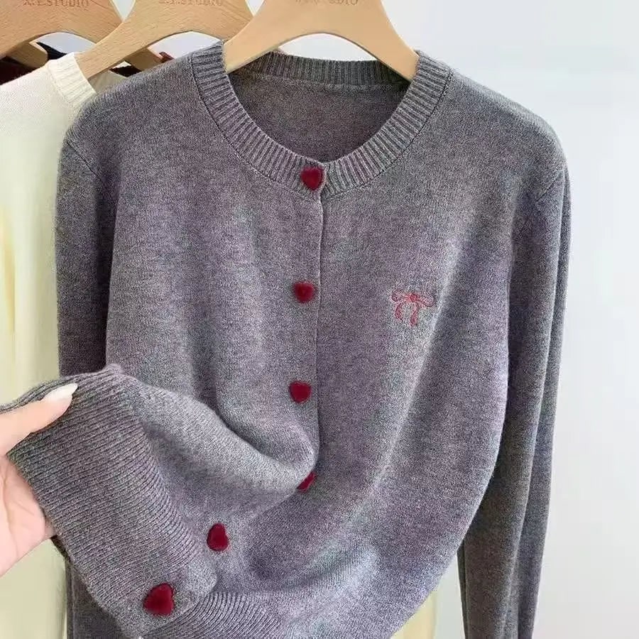 Lunvara Heart Knit Cardigan - Gray