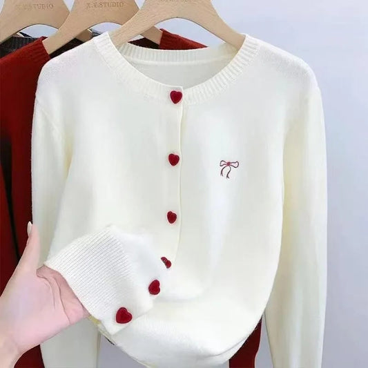 Lunvara Heart Knit Cardigan - White