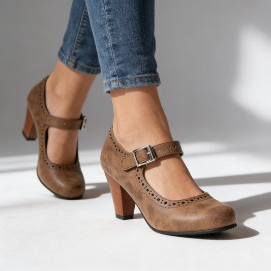 Mary Jane Brogue for Women - Brown