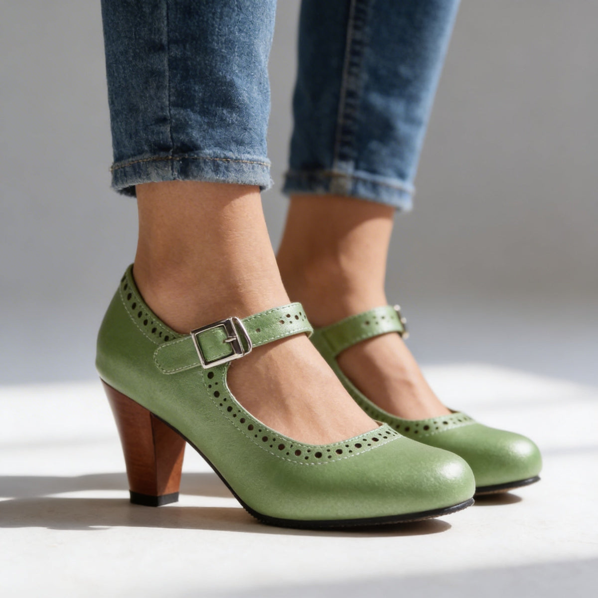 Mary Jane Brogue for Women - Dark Green