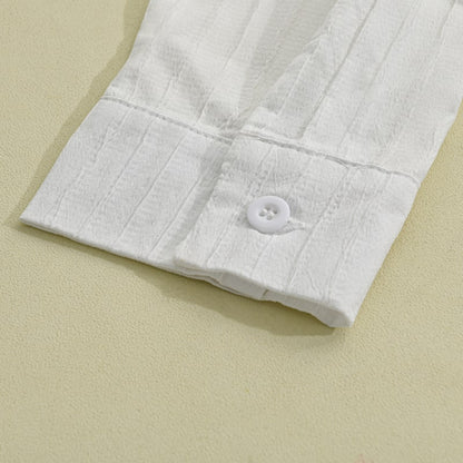 Men's Striped Long-Sleeve Shirt with Lapel Collar