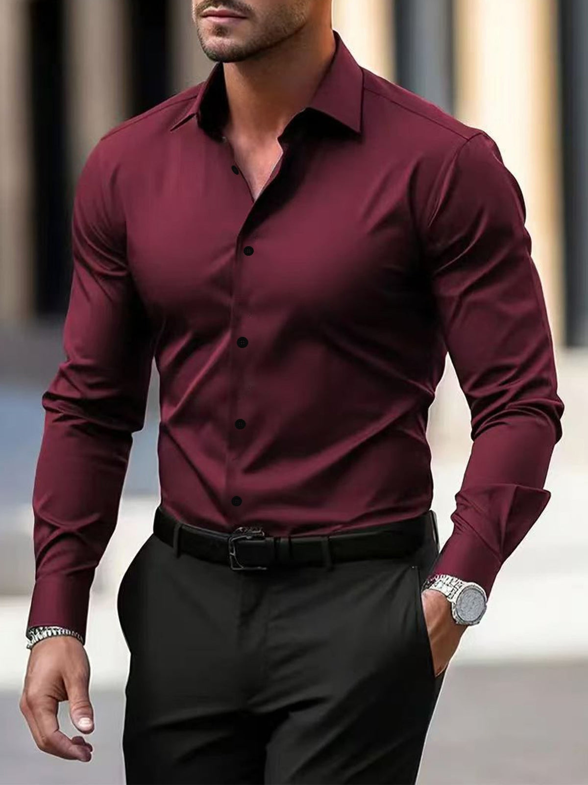 Men's Woven Dress Shirt - Burgundy