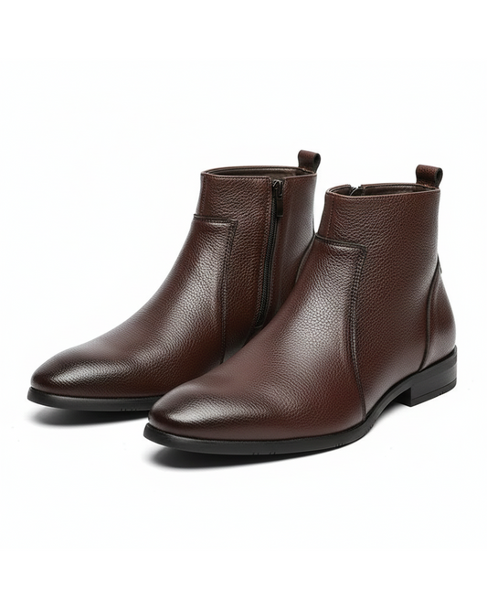 Mercer Zip Leather Boots - Dark Brown