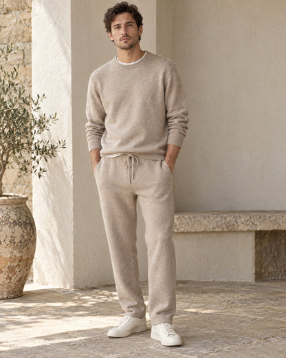 Drawstring Knit Merino Wool Trousers for Men – on-model photo