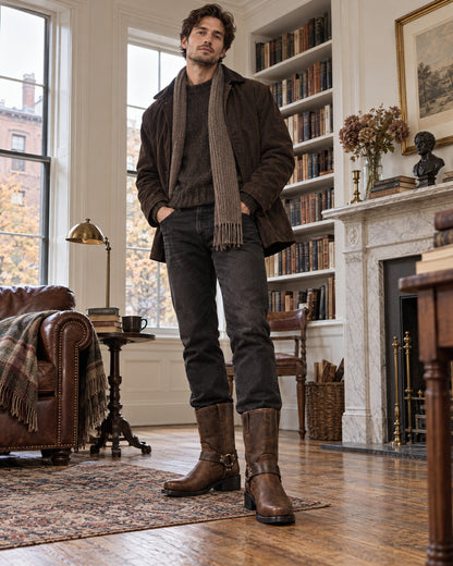 Harness Leather Mid-Calf Boots for Men – on-model photo