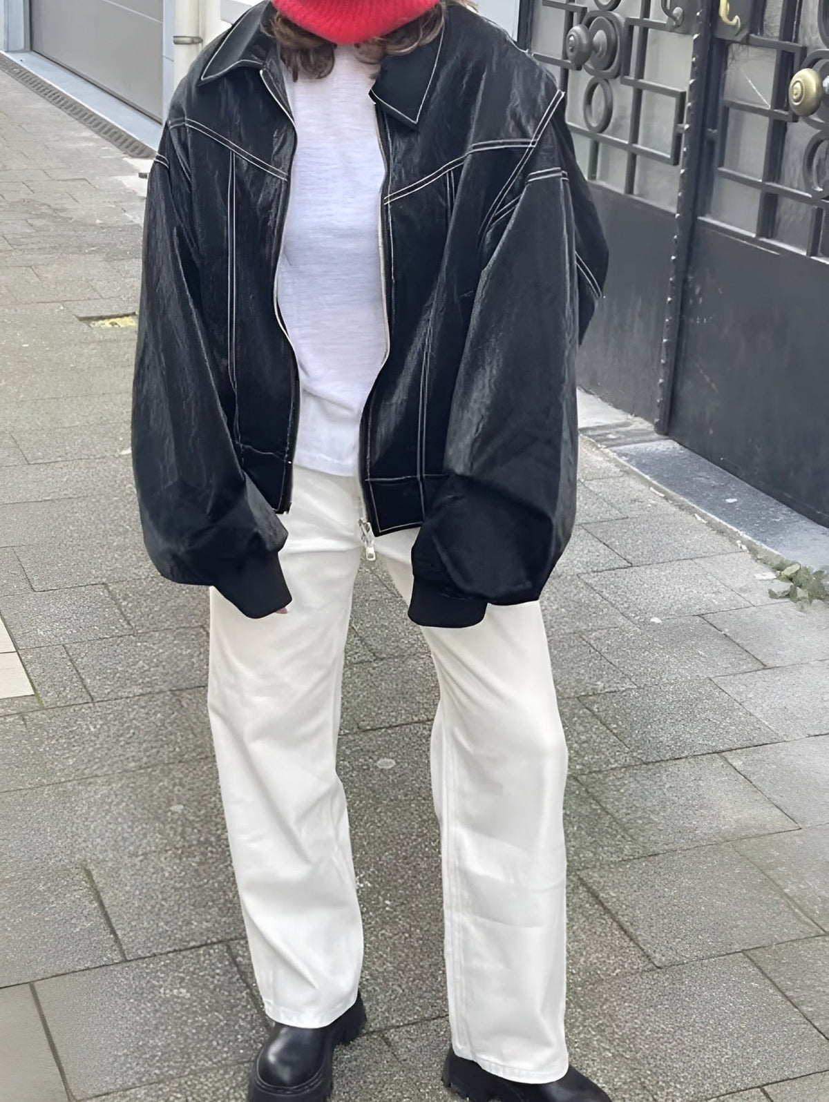 Oversized Structured Bomber Jacket for Women - Black