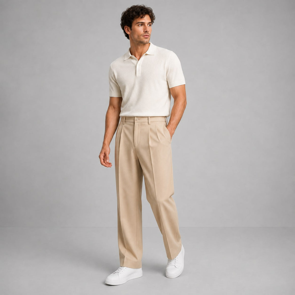 Pleated Tailored Straight-Leg Trousers for Men