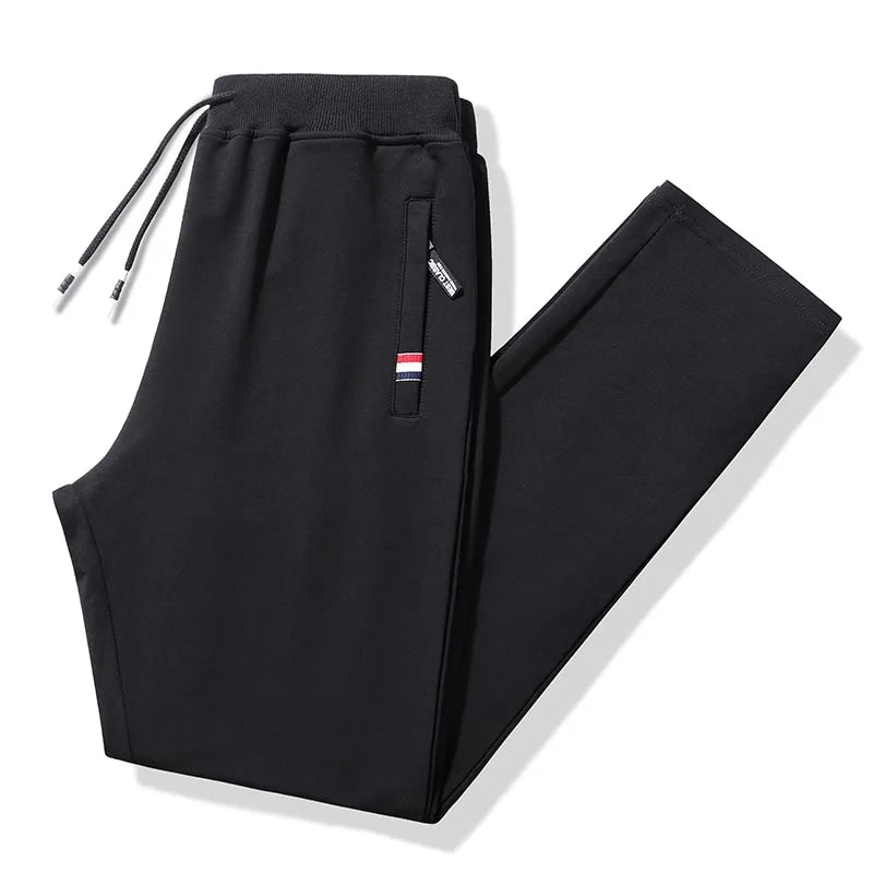 Plus Size Loose Fit Cotton Jogger Track Pants for Men - Black pingkou