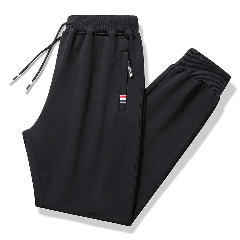 Plus Size Loose Fit Cotton Jogger Track Pants for Men - Black shukou