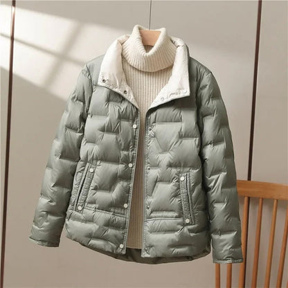 Quilted High-Neck Distinguished Puffer Jacket - Green