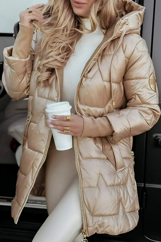 Quilted Oversized Puffer Jacket - Beige
