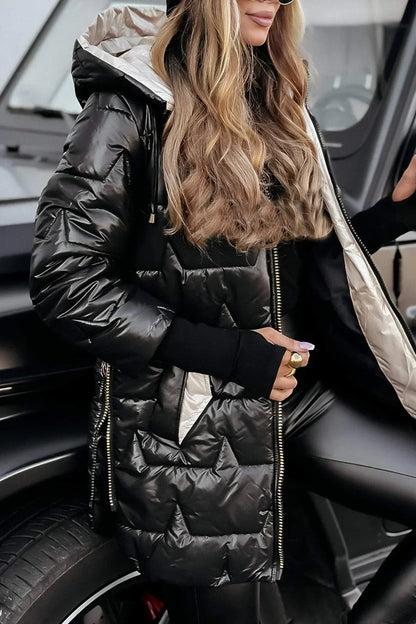 Quilted Oversized Puffer Jacket - Black