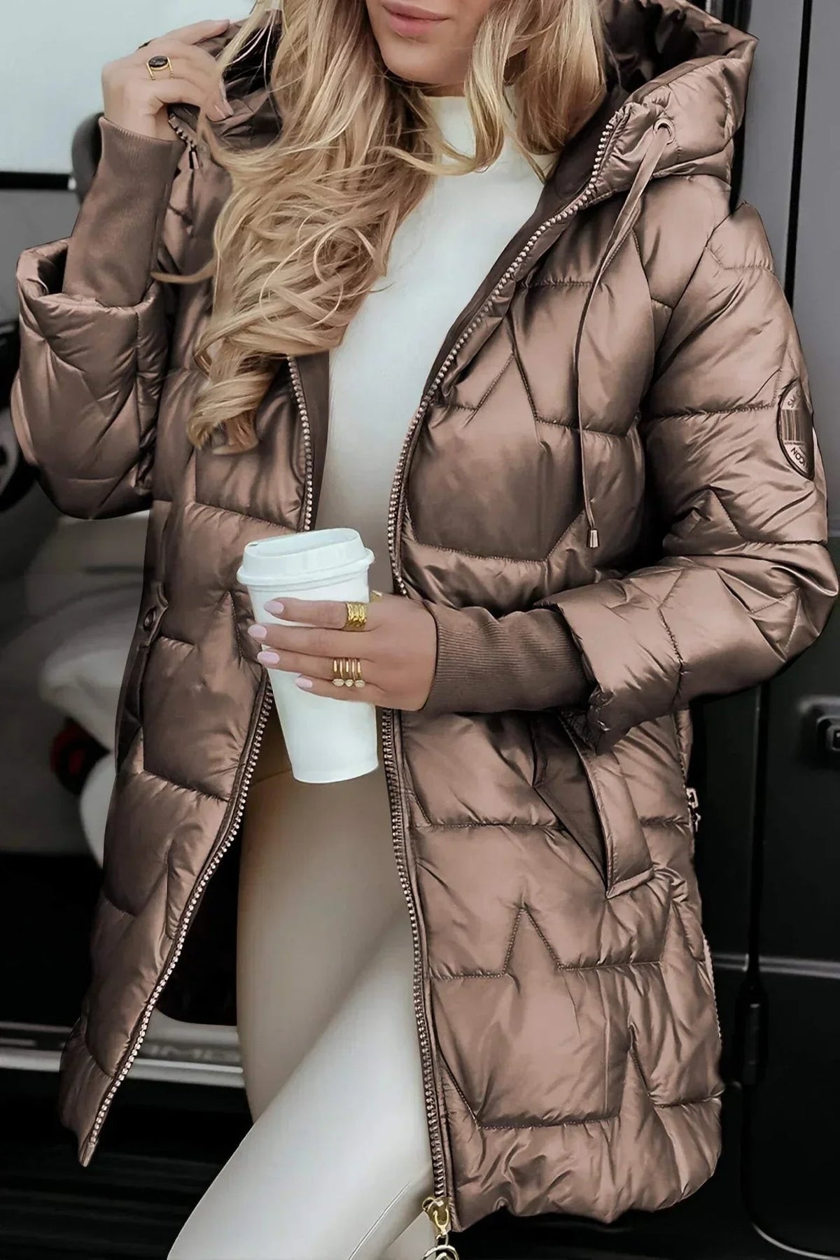 Quilted Oversized Puffer Jacket - Dark Brown