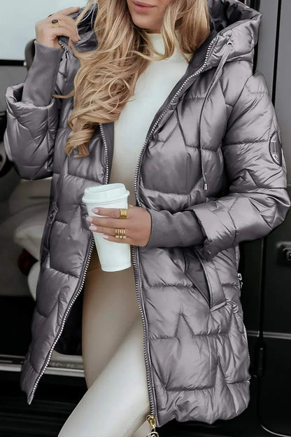 Quilted Oversized Puffer Jacket - Gray