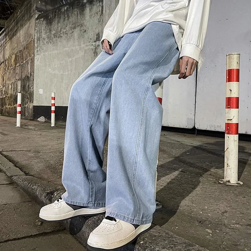 Relaxed And Wide-Leg Baggy Jeans - White Blue