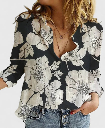 Relaxed Lapel Button-Down Blouse - Black 2