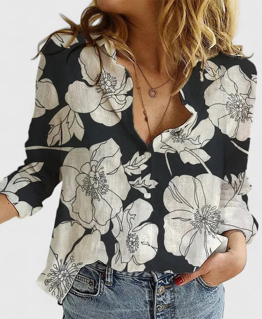 Relaxed Lapel Button-Down Blouse - Black 2