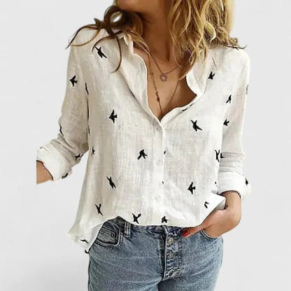 Relaxed Lapel Button-Down Blouse - White 2