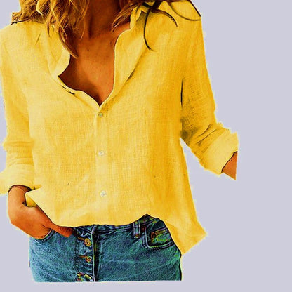 Relaxed Lapel Button-Down Blouse - Yellow