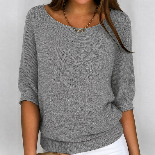 Relaxed Ribbed-Hem Sweater - Gray