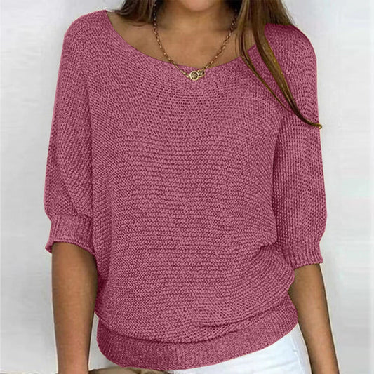 Relaxed Ribbed-Hem Sweater - Raspberry
