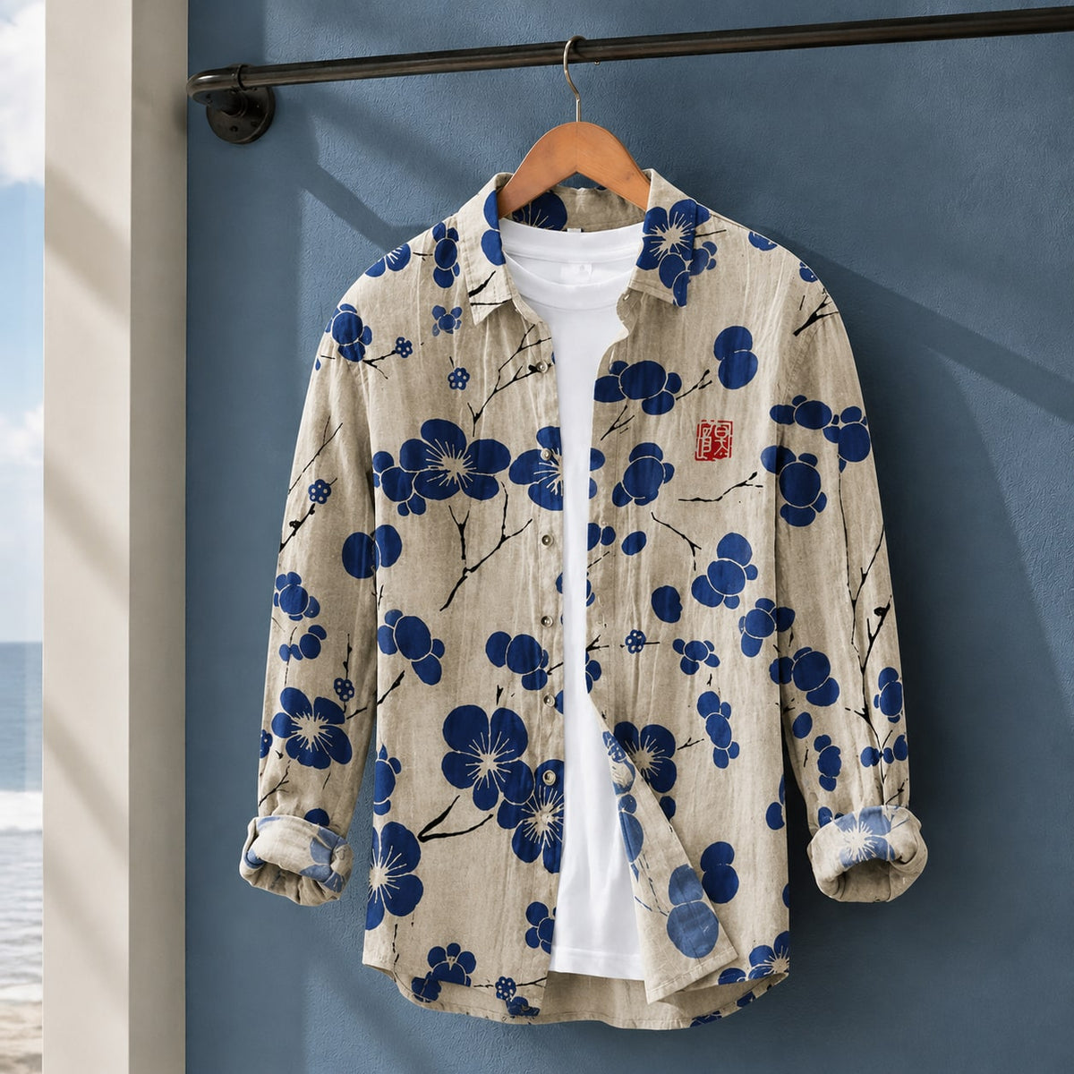 Relaxed Shirt - Beige Blue Floral
