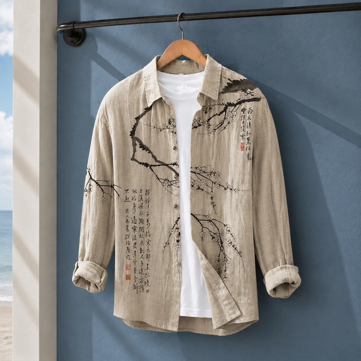 Relaxed Shirt - Beige Ink Blossom