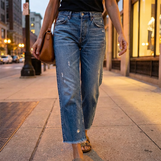 Retro Cropped Straight Jeans for Women