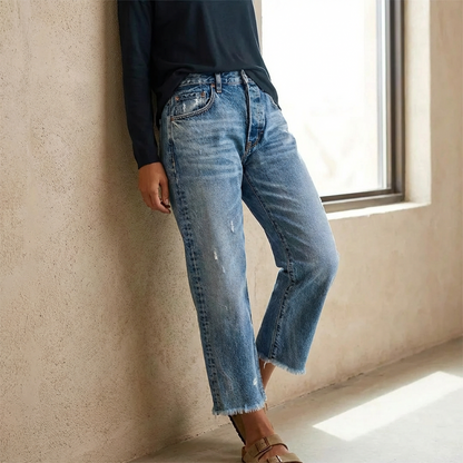 Retro Cropped Straight Jeans for Women
