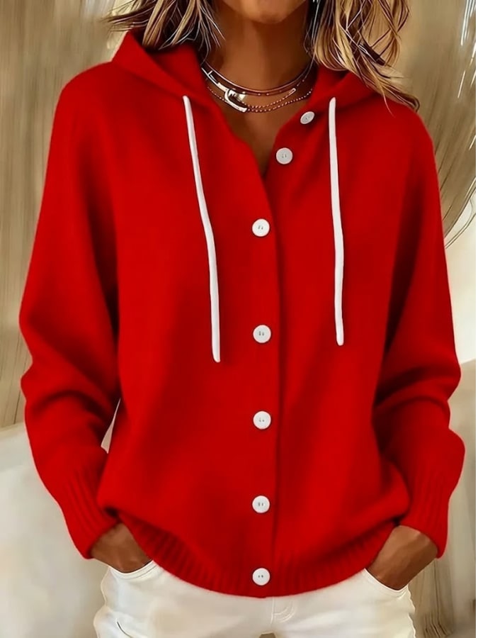 Ribbed Oversized Structured Cardigan - Red