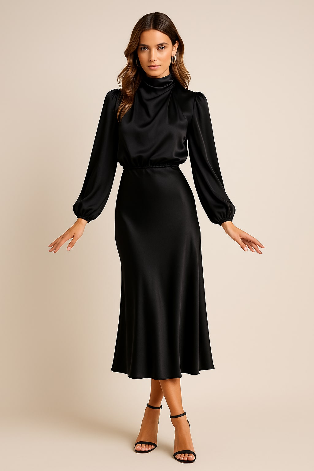 Satin Sweater Dress for Women - Black