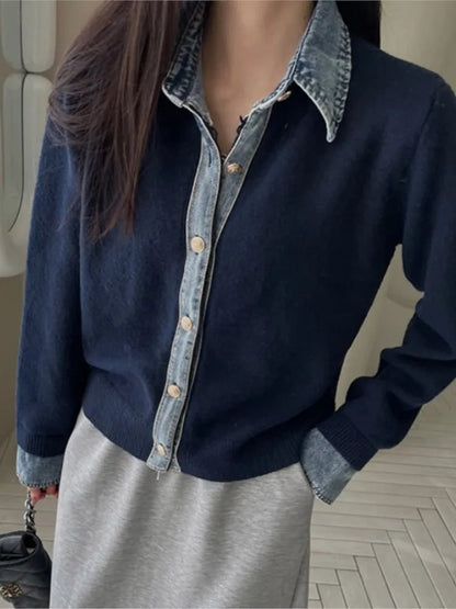 Sirena Denim Contrast Cardigan - Blue