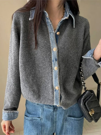 Sirena Denim Contrast Cardigan - Gray