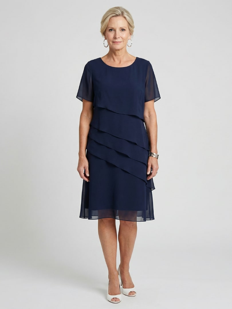 Soft Contour Knee Length Dress - Navy