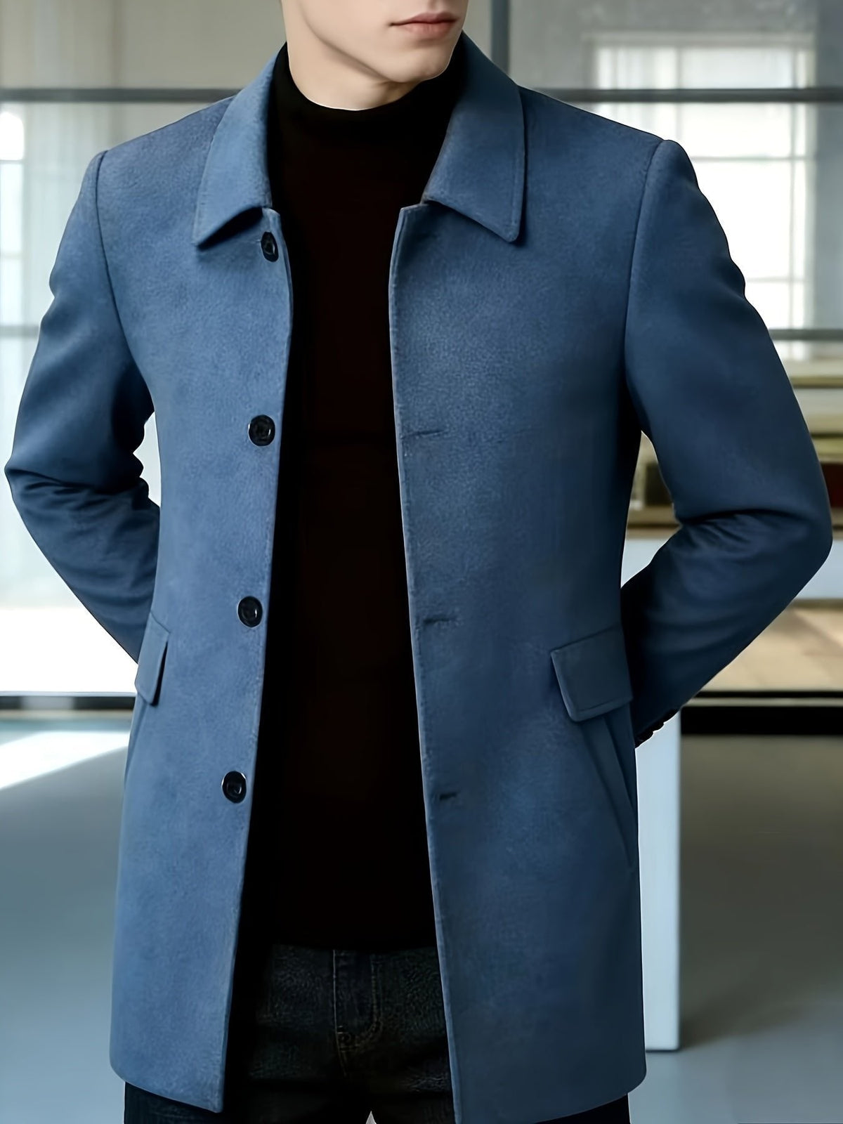 Sophistication and Single-Breasted Trench Coat for Men