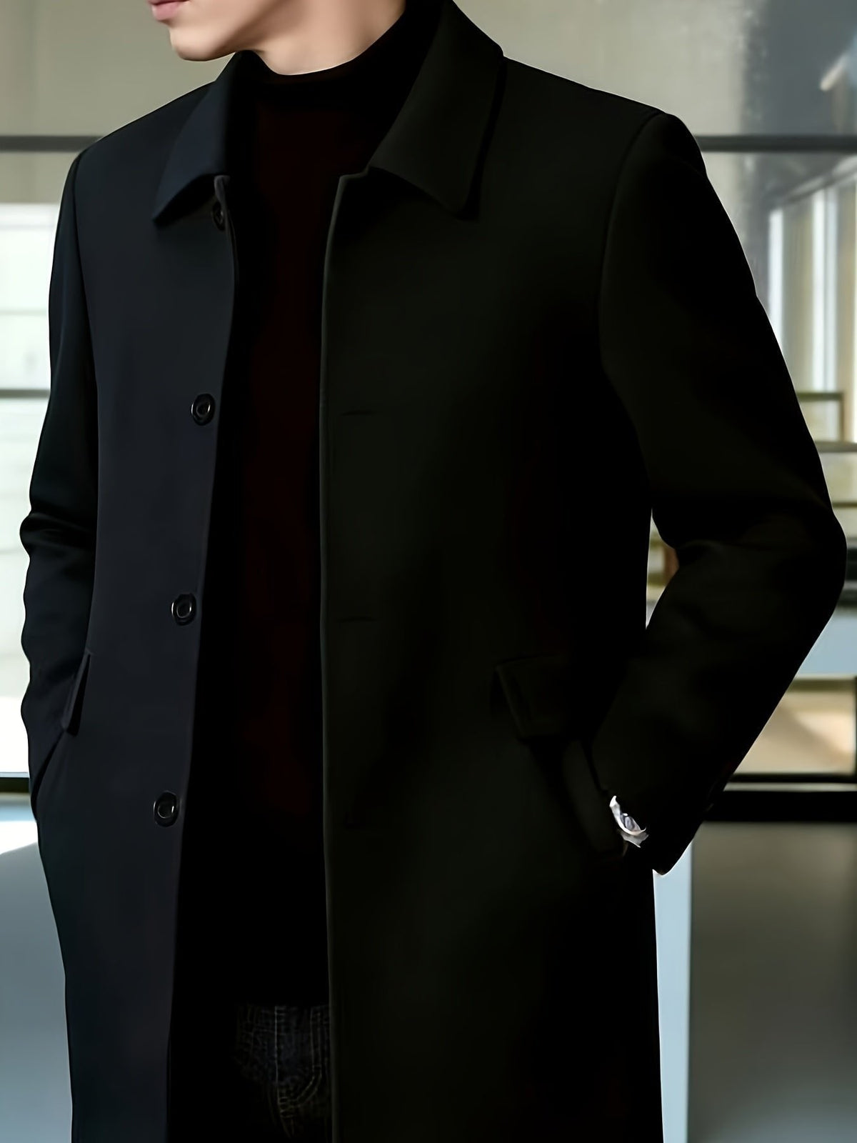 Sophistication and Single-Breasted Trench Coat for Men