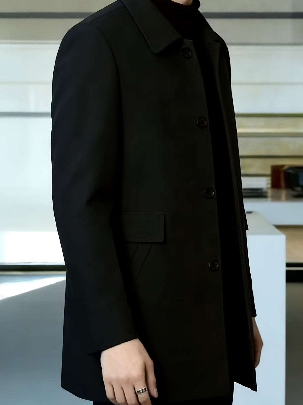 Sophistication and Single-Breasted Trench Coat for Men